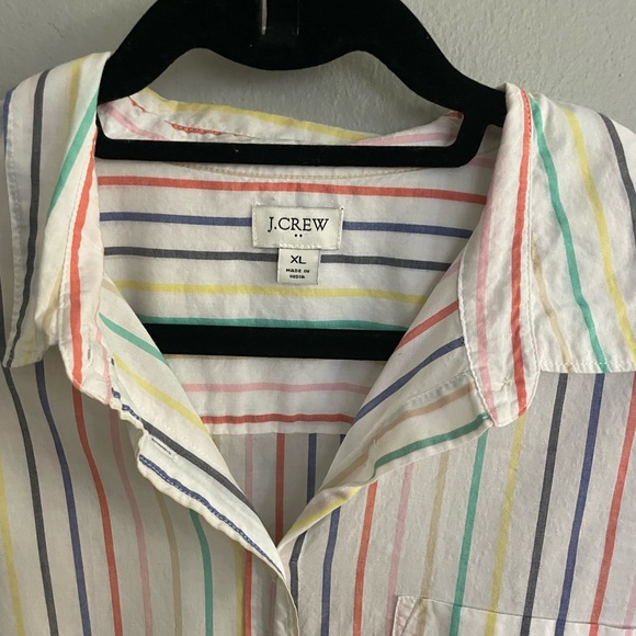 J.Crew Factory Women's Long Sleeve Oversized Rainbow Stripe Button Down Top - Picture 7 of 11